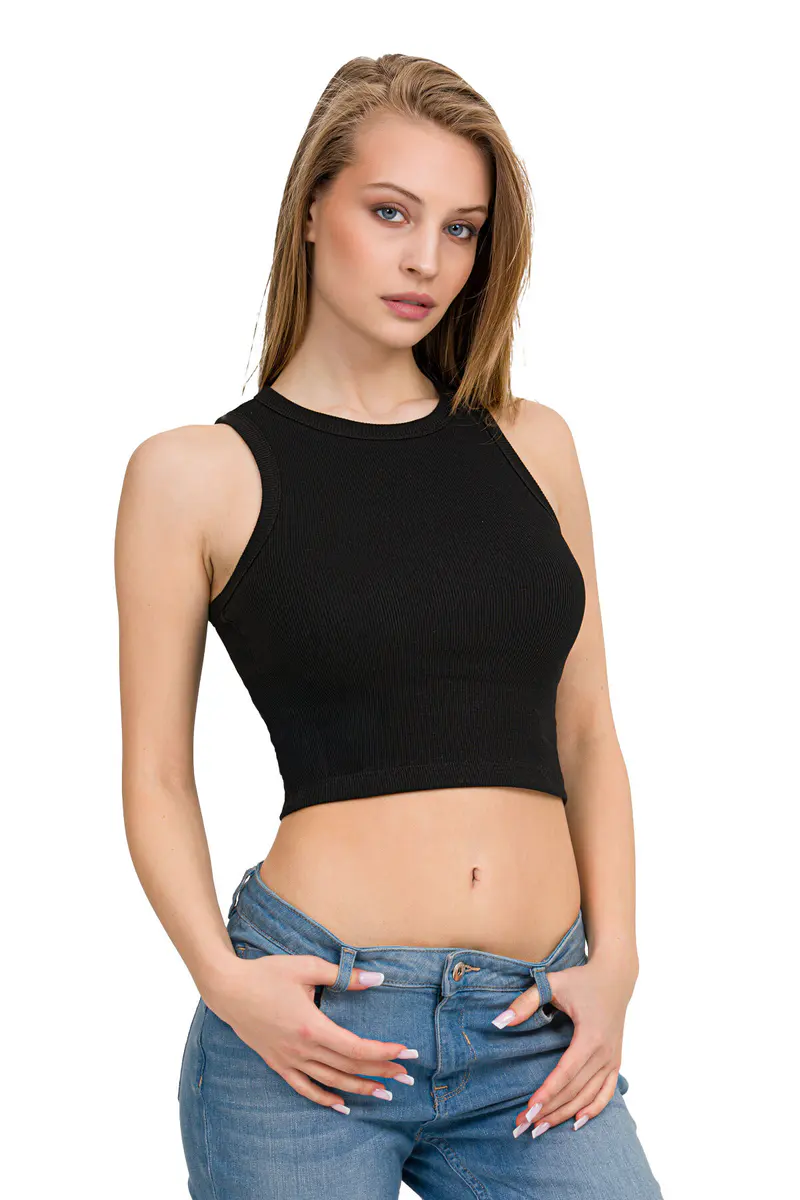 İlke Elastan Kaşkorse Halter Yaka Crop