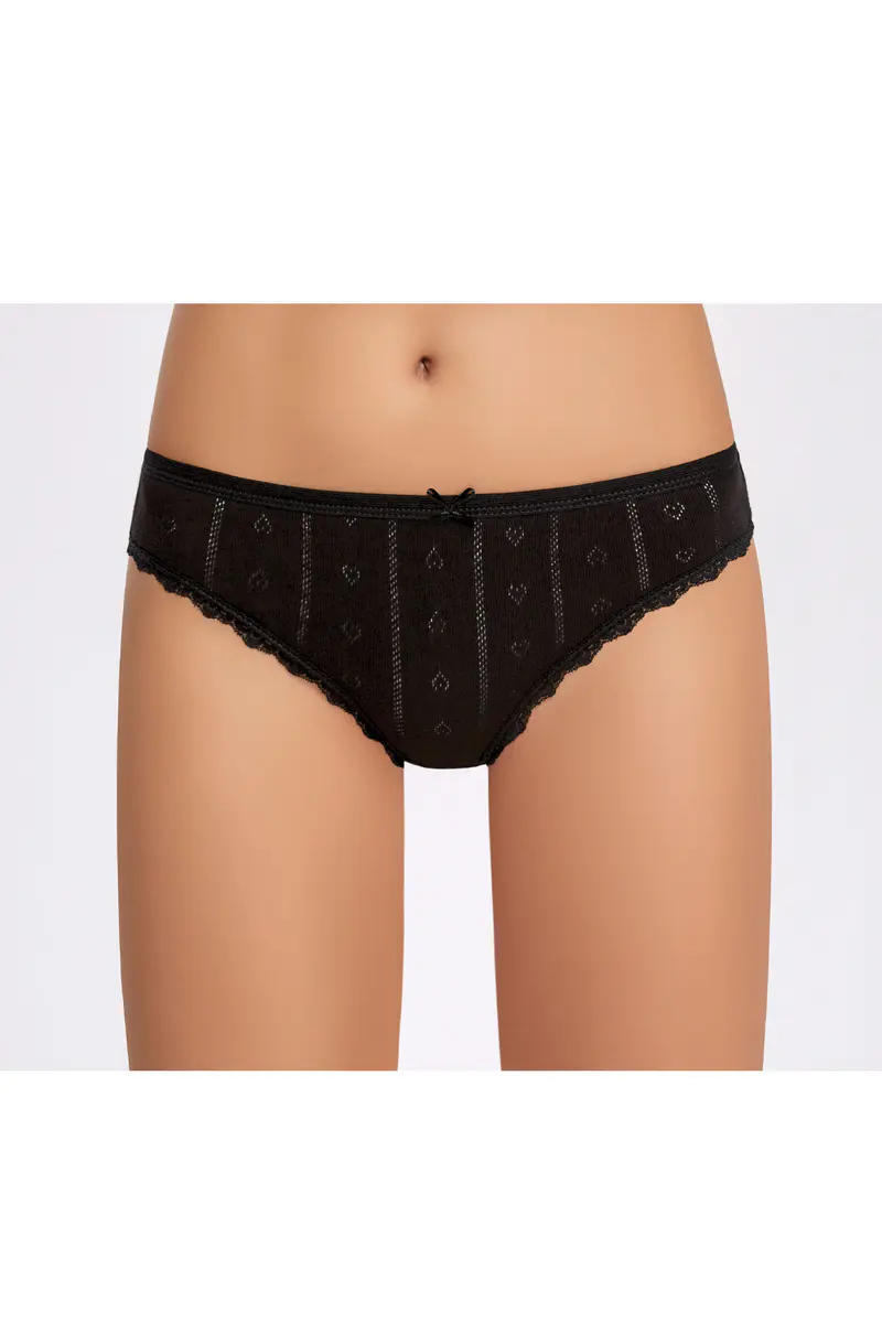 İlke %100 Pamuk Renkli Kalp Desenli (Jakarlı) Dantelli Bikini