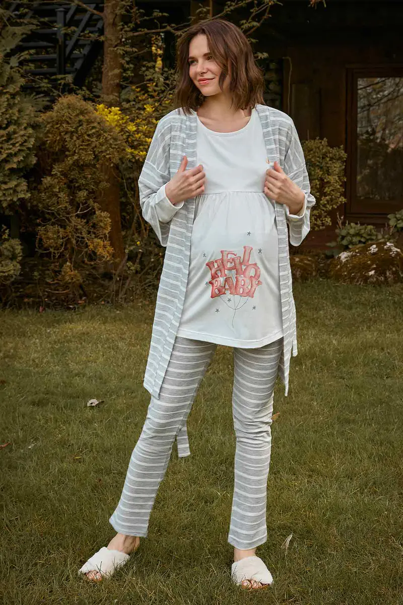 Berrak Berrak 9127 Kadın Hamile Üçlü Pijama Takımı — Gri