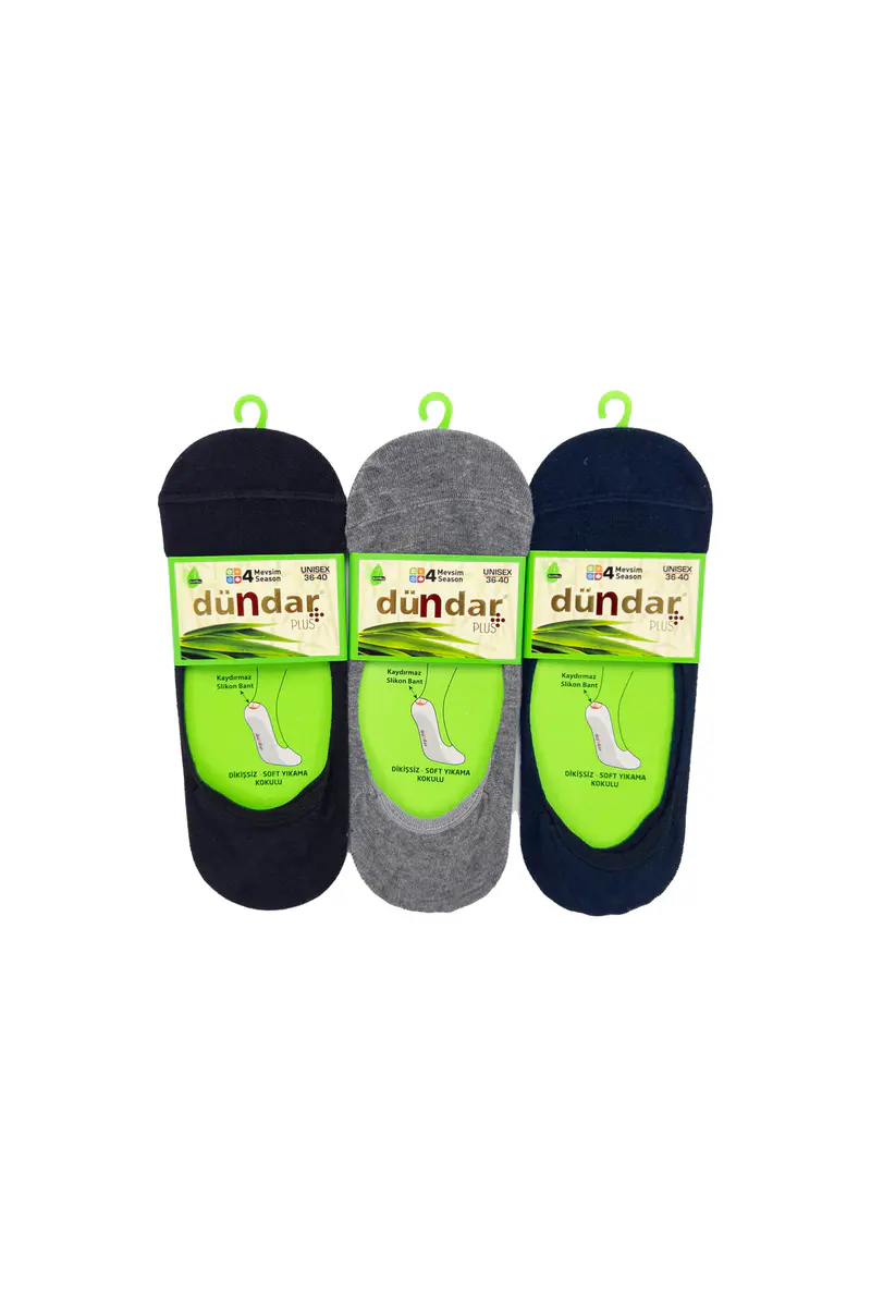Dündar Çorap 4 Mevsim 12'li Unisex Bambu Babet 36-40 Çorap — Düz Asorti