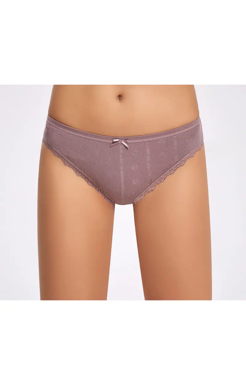 İlke %100 Pamuk Renkli Kalp Desenli (Jakarlı) Dantelli Bikini