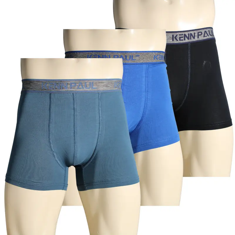 Kenn Paul 3'lü Erkek Düz Mavi Ton Pamuk Boxer Fitted