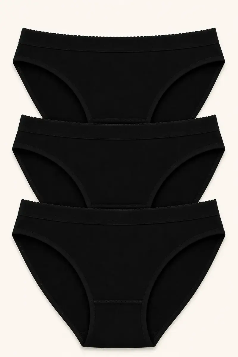 Şahin Kadın 3'lü Paket Likralı Kemer Lastikli Bikini Külot — Siyah