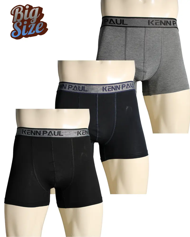 Kenn Paul 3'lü Boxer 3XL–6XL Büyük Beden – Düz, Yumuşak Pamuk