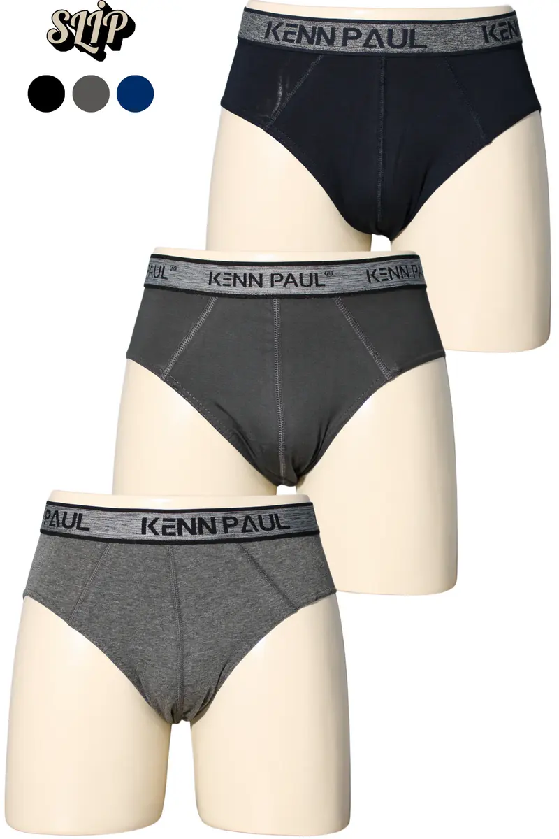 Kenn Paul 3'lü Erkek Düz Pamuklu Koyu Renk Boxer | Slip Boxer