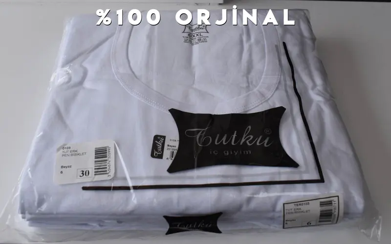 Tutku Tutku 0103 Erkek Beyaz Penye Bisiklet Yaka Fanila 6'lı