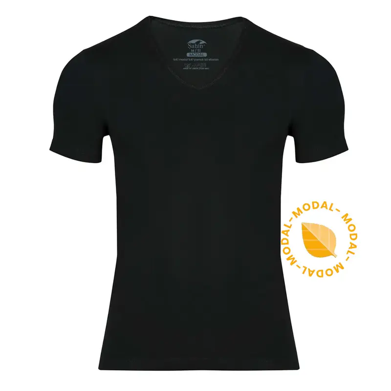 Şahin Erkek 2'li Paket V-Yaka Kısa Kollu Modal T-Shirt — Siyah