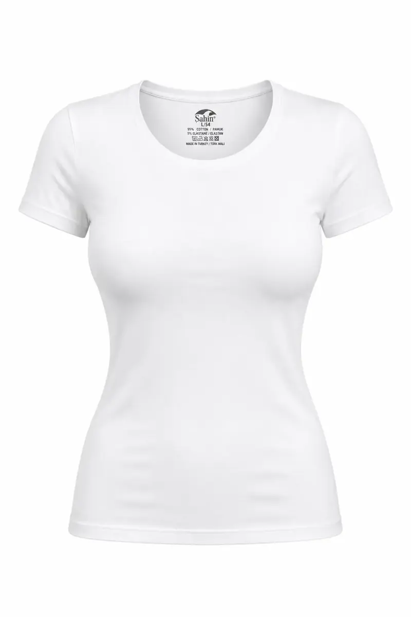 Şahin Kadın 3'lü Paket Kısa Kollu Likralı T-Shirt — Beyaz