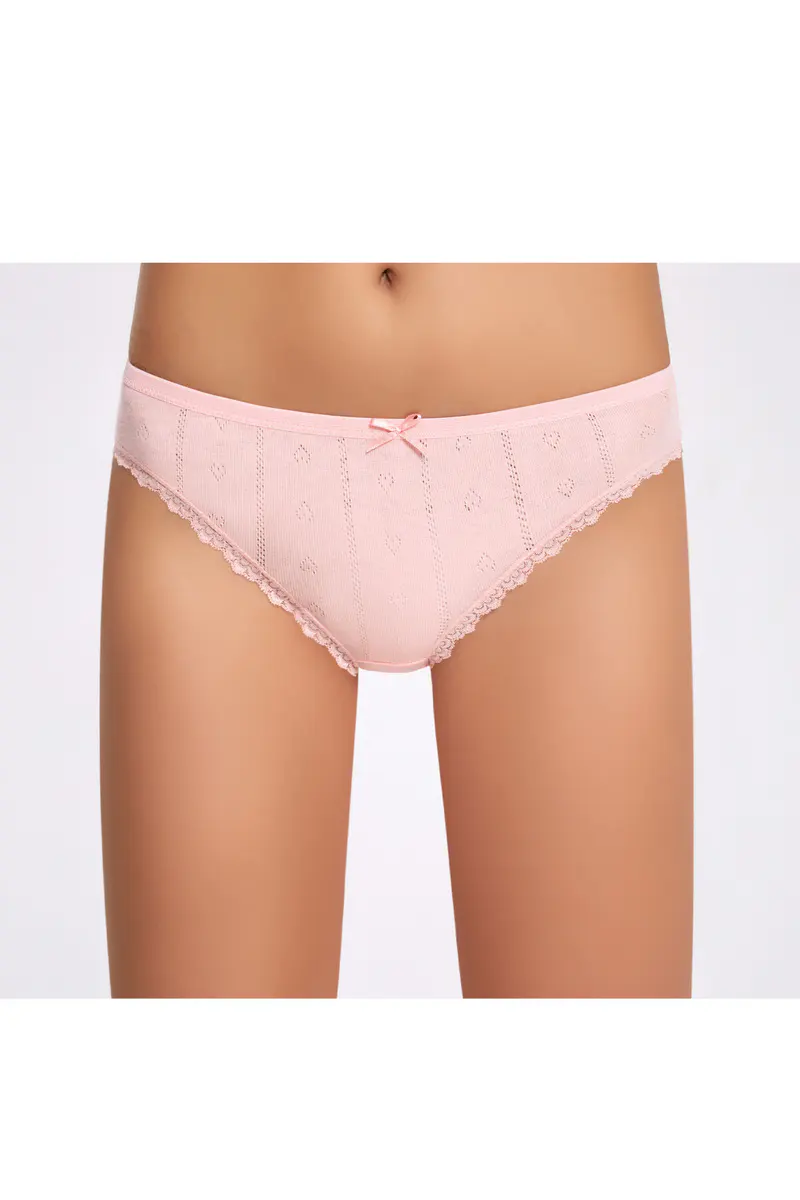 İlke %100 Pamuk Renkli Kalp Desenli (Jakarlı) Dantelli Bikini