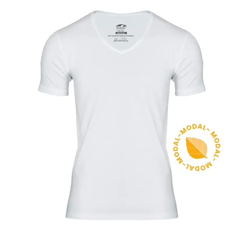 Şahin Erkek 2'li Paket V-Yaka Kısa Kollu Modal T-Shirt — Beyaz
